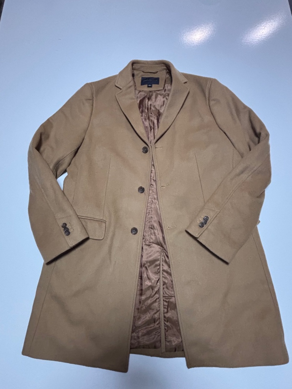 Mens Tan Banana Republic Wool Blend 3/4 Trench Winter Coat Blazer Size Large